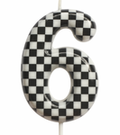 Geburtstagskerze Nummer '6' - Schachbrettmuster, Ethnie.