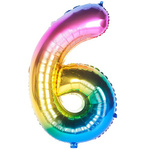 Folienballon Nummer "6" Regenbogen (100cm).)