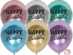 Happy Birthday CHROME bedruckte Gummiballons (10 Stück).)