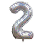 Folienballon Nummer "2" Silber Holo (100cm.)