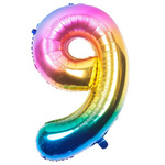 Folienballon Nummer "9" Regenbogen (100cm).)