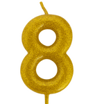 Goldene Geburtstagskerze "8" mit Glitter