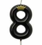 Birthday Candle Number "8" with Crown – Black