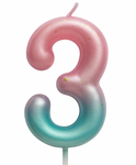 Geburtstagskerze Nummer "3" - rosa und mint mit Ombre-Effekt