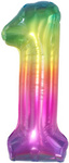 Folienballon Nummer "1" Regenbogen (100cm).)