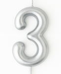 Silver Birthday Candle Shaped Like Number "3"