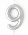 Silver Birthday Candle Shaped Like Number "9"