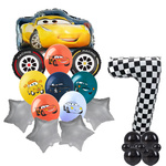 Set mit 7 Autos Folie und Gummi bedruckte Ballons