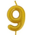 Goldene "9" Geburtstagskerze mit Glitter