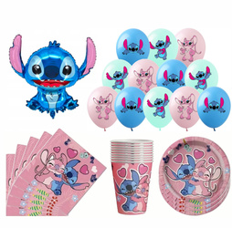 Geburtstagsset Stitch Angel Luftballons, Teller, Tassen, Servietten