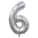 Folienballon Nummer "6" Silber Holo (100cm.)