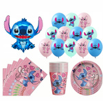 Geburtstagsset Stitch Angel Luftballons, Teller, Tassen, Servietten