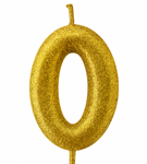 Goldene "0" Geburtstagskerze mit Glitter