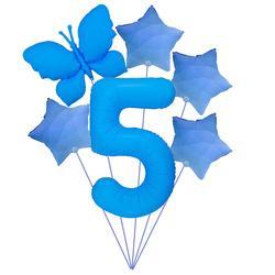 "Luftballon-Set "Blau mit Schmetterling - ideal für 5. geburtstag