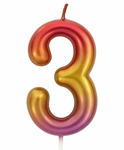 Birthday candle in the shape of the number 3 - pink and gold, elegant