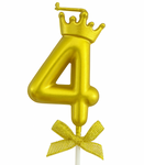 Gold birthday candle – Number 4 with a crown