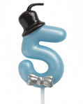 Geburtstagskerze Nummer "5" - blau mit Zylinder und Fliege