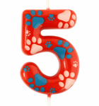 Weihnachtskerze rot mit Pfoten (Psi Patrol) - numeral"5"