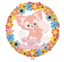 Folienballon mit Fuchs und Blumenmuster, Happy Birthday 18" (45cm).)