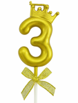 Goldene Geburtstagskerze - Nummer 3 mit Krone