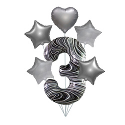 Marmor 3" Ballon Set - Silberne Sterne und Herzen