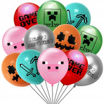 Rubber Balloons Minecraft Printed, Pixels (12 pcs.)