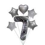 Marmor 7" Luftballon Set - Silberne Sterne und Herzen