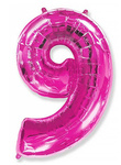 Folienballon Nummer "9" Flexmetal, Himbeere (100cm).)