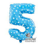 Folienballon Nummer "5" Blau mit Sternen (100cm).)