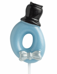 Geburtstagskerze Nummer "0" - blau mit Zylinder und Fliege