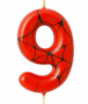 Birthday Candle Spider-Man ”9” – Red and Black with Web Design