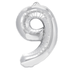 Folienballon Nummer "9" Silber (100cm).)