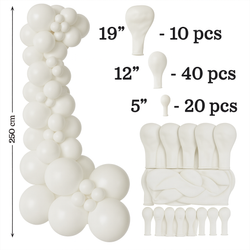 Set Deko-Ballons - Weiß(001) , 70 Stück. (19", 12", 5")