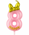 Birthday Candle Number "8" – Pink Glitter with Bow