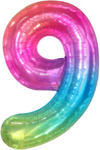 Folienballon Nummer "9" Regenbogen (100cm).)