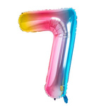 Folienballon Nummer "7" Regenbogen (100cm).)