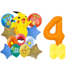 Set von Zahlen 4 Pokemon Folie und Gummi bedruckte Ballons