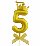 Gold birthday candle – Number 5 with a crown