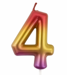 Birthday candle in the shape of the number 4 - pink and gold, elegant