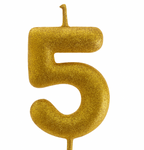 Goldene Geburtstagskerze "5" mit Glitter