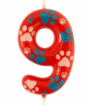 Weihnachtskerze rot mit Pfoten (Psi Patrol) - numeral"9"