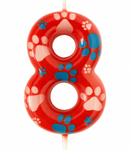 Festive Red Candle with Paw Prints – Digit "8" "Paw Patrol"