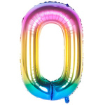 Folienballon Nummer "0" Regenbogen (100cm).)
