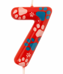 Weihnachtskerze rot mit Pfoten (Psi Patrol) - numeral"7"