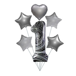 Ballon-Set "Marmor 1" - Silberne Sterne und Herzen