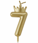 Gold birthday candle – Number 7 with a crown