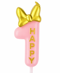 Birthday Candle Number "1" – Pink Glitter with Bow