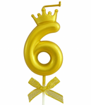 Gold birthday candle – Number 6 with a crown