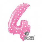 Folienballon Nummer "4" Rosa mit Herzen (100cm).)