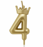Gold birthday candle – Number 4 with a crown